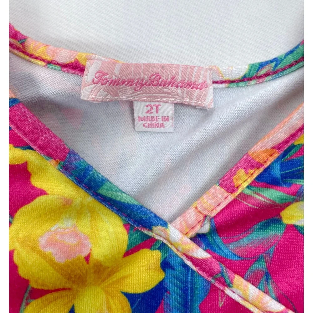 Tommy Bahama Girl 2T Dress Pink Floral Tropical Ruffle Sleeve